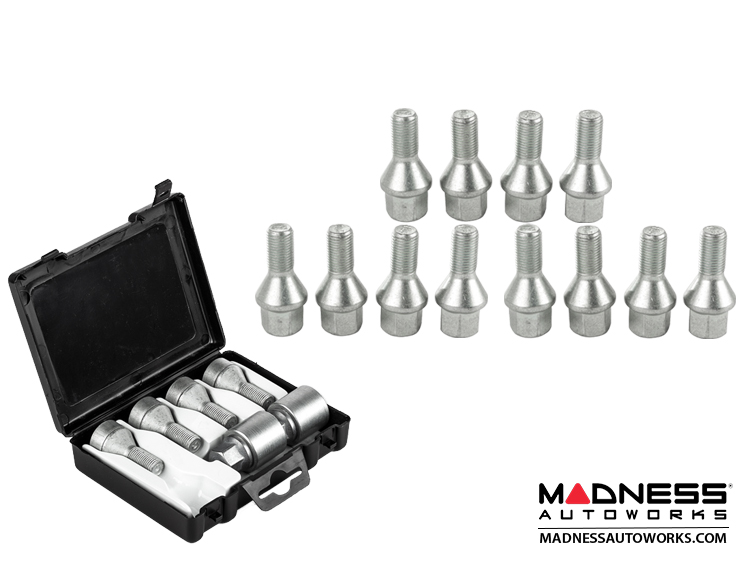 MINI Cooper Lug Bolt and Lock Set by Farad - Set of 16 - M12x1.5 - 60° Cone Seat - Silver (R50/ R52/ R53 Models)